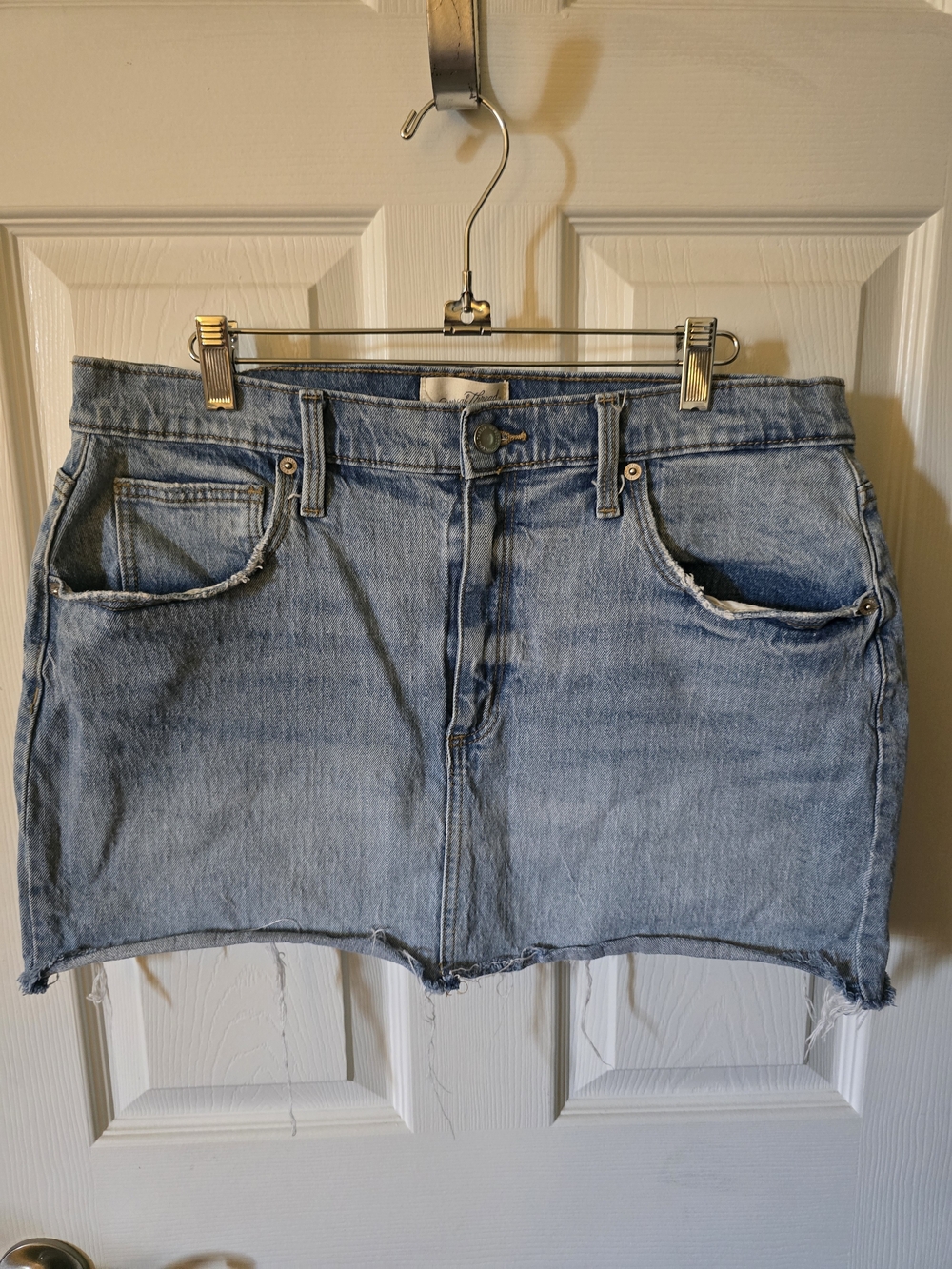 Universal Thread Light Blue Denim Mini Skirt with Frayed Hem